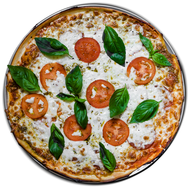 Пицца с базиликом, моцареллой и томатами